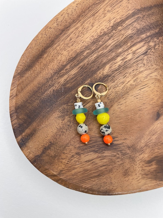 Mecca Earrings // Mixed Glass Beads & Dalmatian Jasper