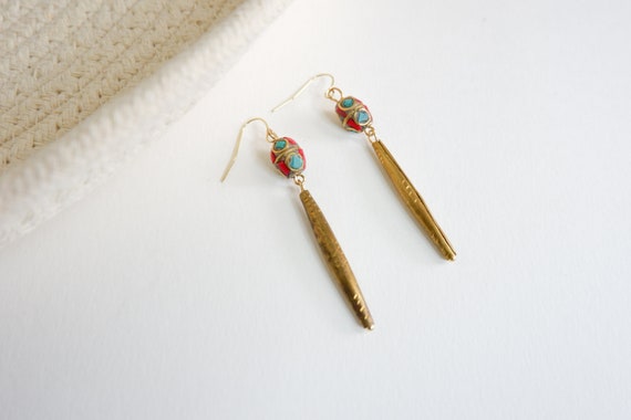 Neplaese Coral and Brass Earrings