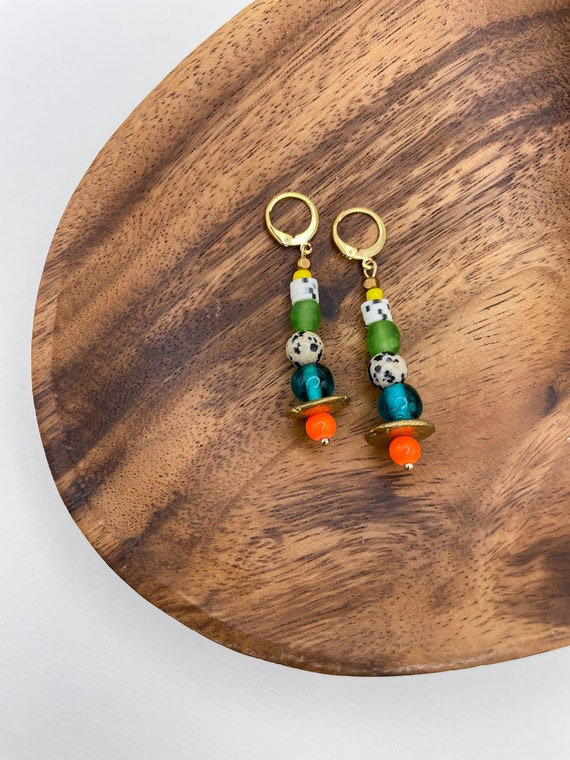 Mecca Earrings // Mixed Glass Beads & Dalmatian Jasper