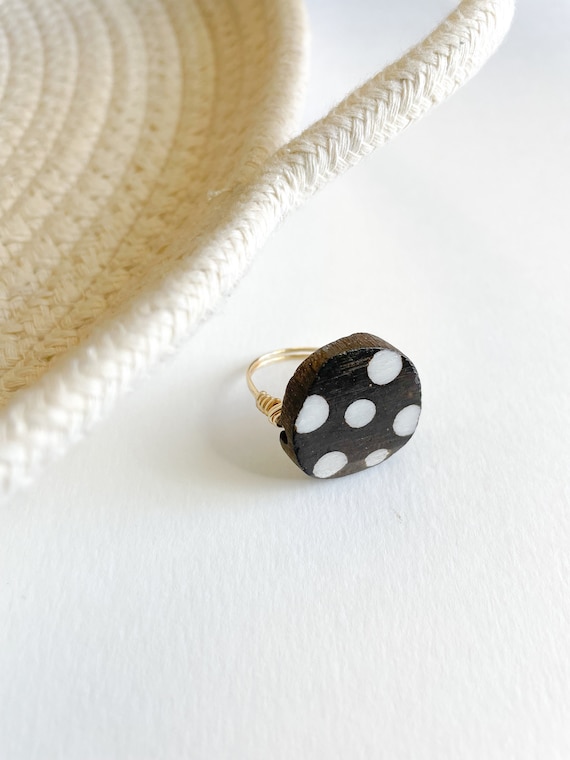 Wire Wrapped Spotted Bone Bead Ring