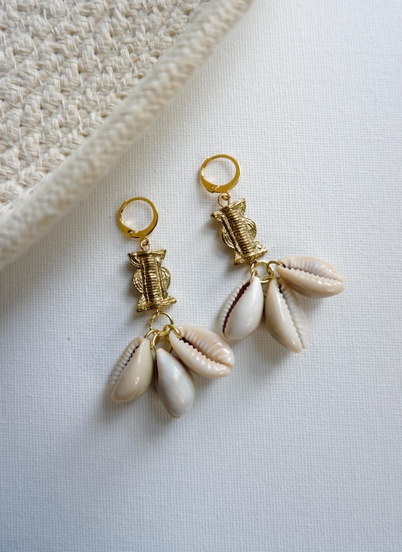 Brass Baule and Cowrie Shell Earrings