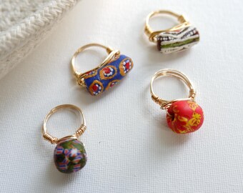 Wire Wrapped Krobo Bead Rings