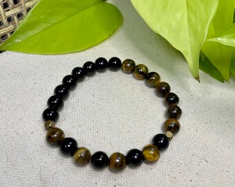 Tiger's Eye and Onyx Men's Beaded Bracelet