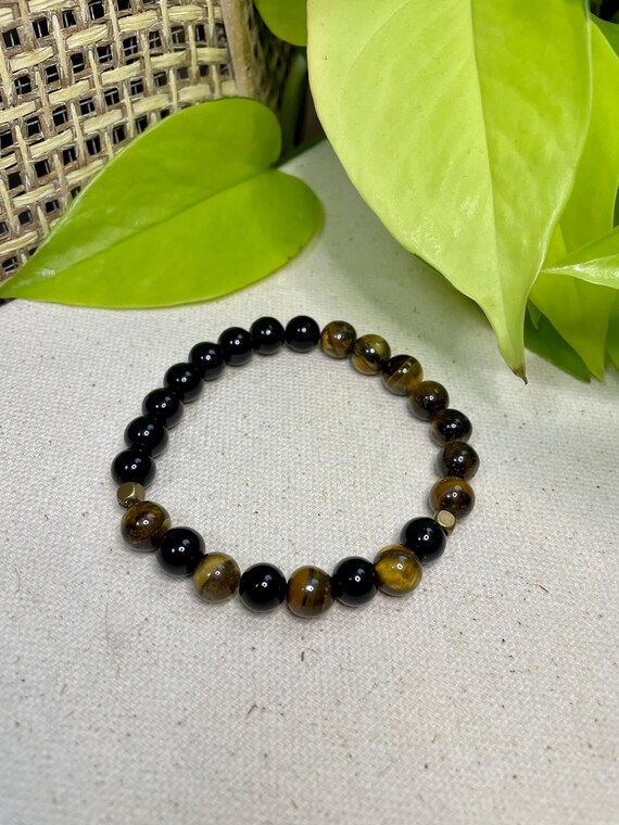 Tiger's Eye and Onyx Men's Beaded Bracelet