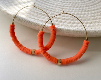 Orange Heishi Hoops