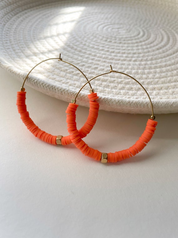 Orange Heishi Hoops