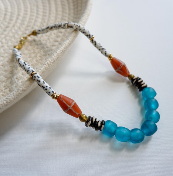 Sea Glass and French Cross Bead Necklace