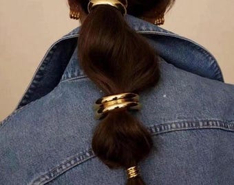 Conjunto de sujetadores de coleta elásticos dorados, anillos metálicos para el cabello, accesorios minimalistas para el cabello, sujetadores de coleta dorados gruesos para mujer