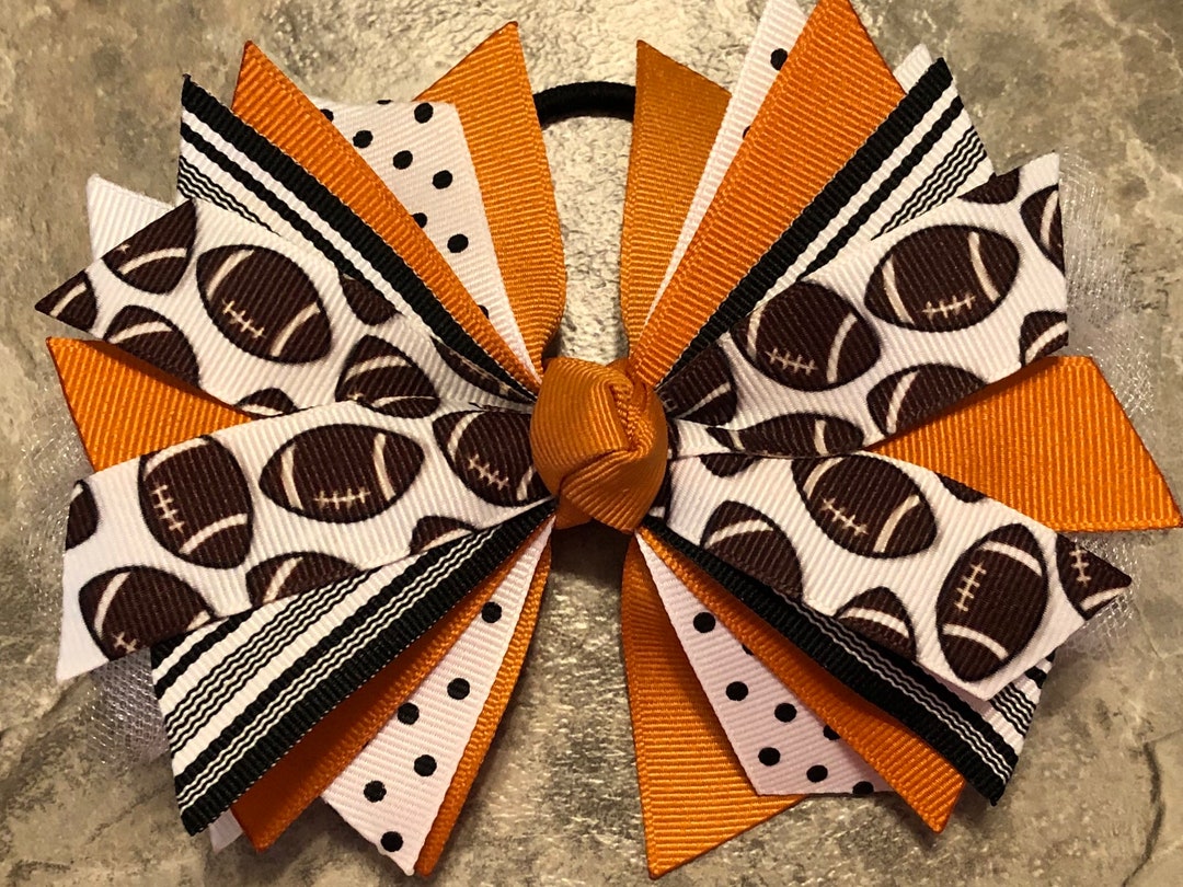 Burnt Orange Football Bow Football Hair Tie Football Ribbon Etsy