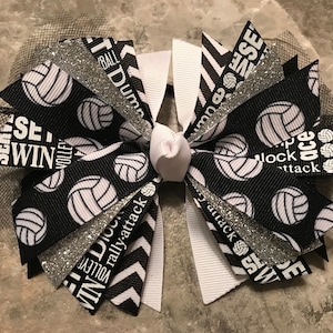 Volleyball Hair Bow - Volleyball Bow - Volleyball Pony Tie - streamer - Volleyball Ribbon - Volleyball Hair Tie - Black and White Volleyball