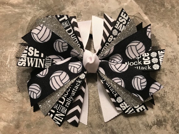 Volleyball Hair Bow Volleyball Bow Volleyball Pony Tie Etsy