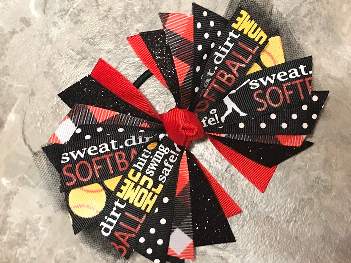 Red and black softball bow softball pony tie softball team Etsy