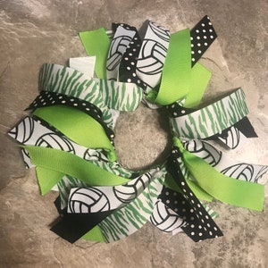 Choose Your Sport and Team Colors - Lime Volleyball Bow, Hair Tie, Scrunchie, Streamers, Pony Tie, Gymnastics, Cheer, Softball, Basketball