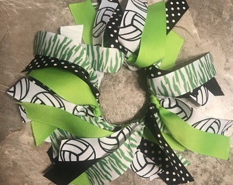 Choose Your Sport and Team Colors - Lime Volleyball Bow, Hair Tie, Scrunchie, Streamers, Pony Tie, Gymnastics, Cheer, Softball, Basketball