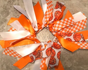Choose Your Sport and Team Colors - Orange Basketball Hair Tie, Hair Bow, Scrunchie, Streamers, Pony Tie, Baseball, Cheer, Tennessee, UT