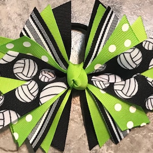Lime Volleyball Hair Bow, Volleyball Bow, Volleyball Ponytail Bow, Volleyball Hair Tie, Volleyball Streamers, Lime and Black, Team Gift