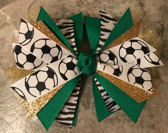 Green Soccer Bow - Soccer Bow - Soccer Ponytail - Emerald Soccer Bow - Soccer Hair bow - team bow - soccer ribbon - soccer hair tie