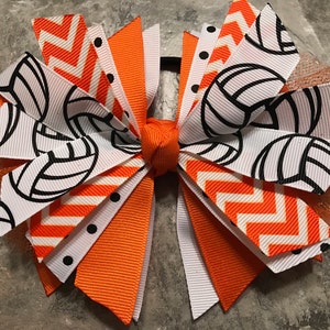 Volleyball Bow - Volleyball Ponytail Bow - Volleyball Ribbon - Volleyball Pony tie - Hair Streamers - Orange Volleyball Hair Bow - team bows