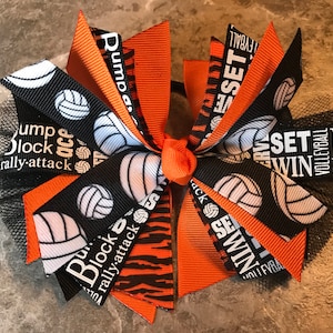 Volleyball Bow - Volleyball Hair Bow - Volleyball Ponytail Bow - Volleyball Ribbon - Volleyball pony - Ribbon Streamers - Orange Black