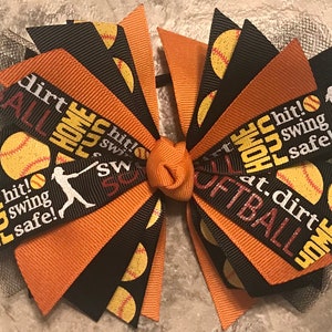 Burnt Orange softball bow, softball pony tie, softball hair bow, softball hair tie, softball ribbon, streamer, team gift, burnt orange black