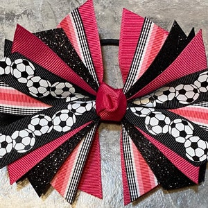 Pink Soccer Bow - Soccer Pony tie - Pink Soccer Hair Bow - soccer ribbon - soccer hair tie - streamer - Soccer bow - team bows
