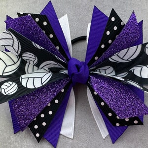 Purple Volleyball Bow, Volleyball Hair Bow, Volleyball Hair Tie, Volleyball Ribbon, Volleyball Pony Tie, Ribbon Streamers, Team Gift