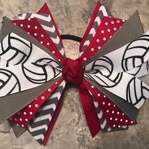 Crimson Volleyball Bow, Volleyball Hair Tie, Volleyball Ribbon, Volleyball Pony tie, Hair Streamers, Volleyball Hair Bow, team bow