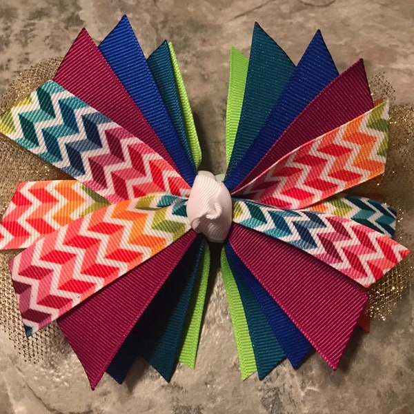 Rainbow Hair bow, Chevron Hair Bow, Rainbow Bow, Chevron Bow, Rainbow Ribbon, Rainbow Hair Tie, Rainbow Pony Tie, Rainbow Barrette