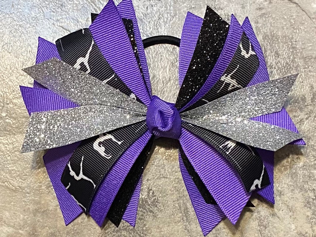 Gymnastics Bow, Purple Silver Gymnastics Bow, Gymnastics Ribbon