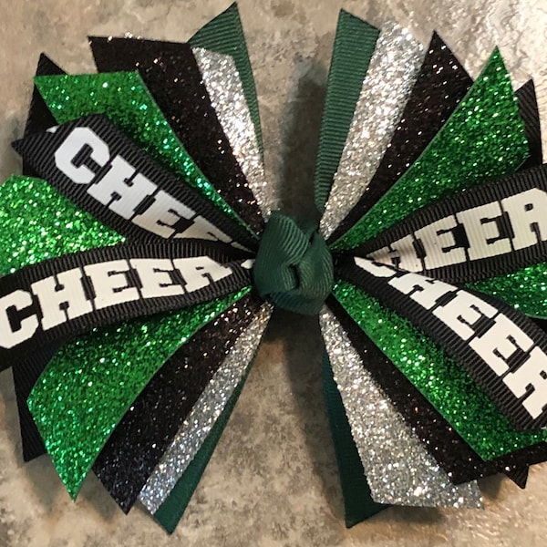 Cheer Bow, Cheer Hair Tie, Cheer Ribbon, Cheer Pony tie, Cheer Hair Bow, team bow, team gift, Forest Green and Black, Dartmouth, Baylor, CSU