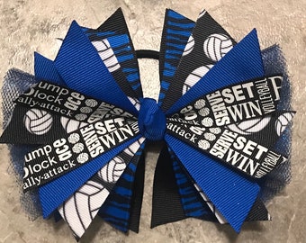 Volleyball Bow, Volleyball Hair Tie, Volleyball Ribbon, Volleyball Pony Tie, Ribbon Streamers, Electric Blue Volleyball Hair Bow, Team Bow