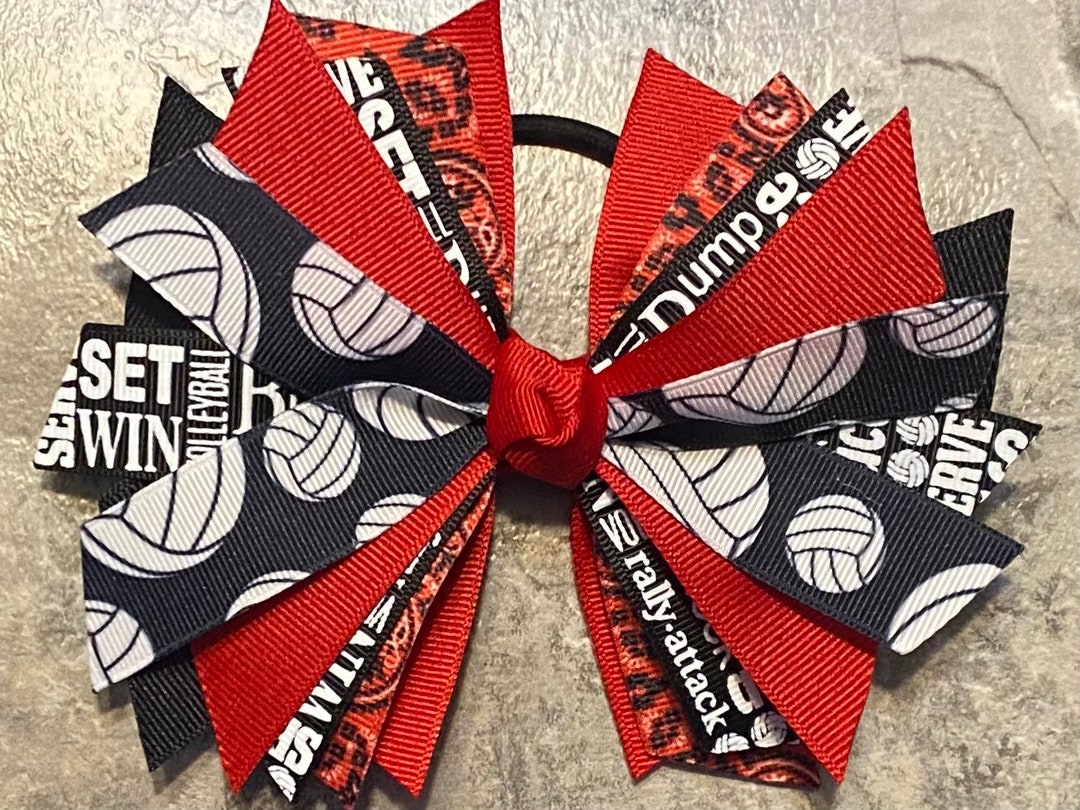 Black & Red Volleyball Bow, Volleyball Hair Bow, Volleyball Hair Tie, Volleyball Ribbon