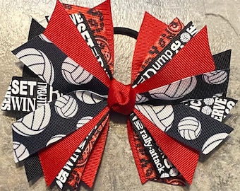 Black & Red Volleyball Bow, Volleyball Hair Bow, Volleyball Hair Tie, Volleyball Ribbon, Volleyball pony tie, Ribbon Streamers, Team Gift