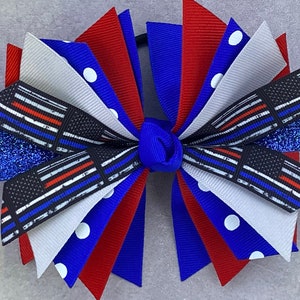 First Responders Thin Line Hair Bow, Red Line, Blue Line, White Line, Police, Fire, EMS, Medical Support Flag, First Responders Hair Bow