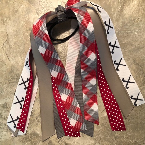 Crimson Gray Field Hockey Pony Tie, Field Hockey Streamer, Field Hockey Hair Tie, Field Hockey Ribbon, Alabama