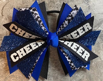 Royal & Black Cheer Bow, Cheer Hair Tie, Cheer Ribbon, Cheer Pony tie, Streamer, Cheer Hair Bow, team bow, team gift, Snakeskin cheer bow