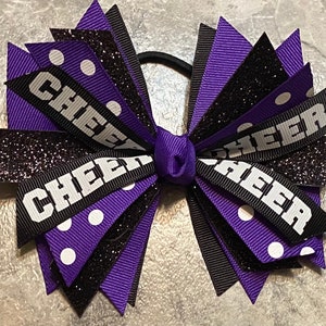 Purple & Black Cheer Bow, Cheer Hair Tie, Cheer Ribbon, Cheer Pony tie, Cheer Streamer, Cheer Hair Bow, team bow, team gift