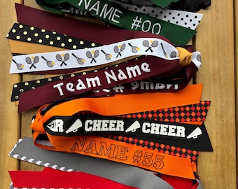 Personalized Embroidered Sport Ribbon Streamer, Custom Hair Ties, Team Gift, Football Patterned Hair Ribbons
