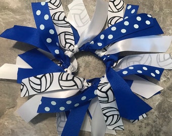 Choose Your Sport and Team Colors - Blue Volleyball Hair Tie, Hair Bow, Scrunchie, Streamers, Pony Tie, Gymnastics, LAX, Soccer, Cheer