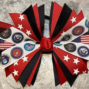 Military All Lines Hair Bow, Military Support Bow, Support our Troops Hair Bow, Army, Navy, Air Force,Marines, Coast Guard, Military Ribbon