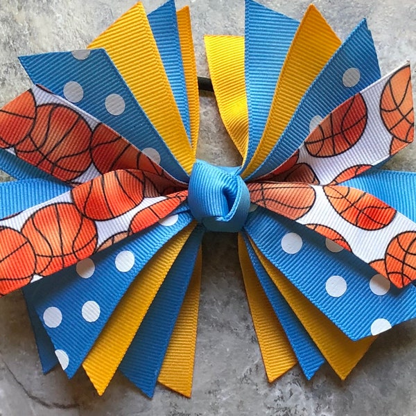 Basketball Hair Bow, Basketball Bow, Basketball Pony Tie, Basketball Ribbon, Basketball Hair tie, Basketball Gift, Team Bow, UCLA Hair Bow