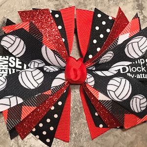 Red and Black Volleyball Bow, Volleyball Hair Bow, Volleyball Ponytail Bow, Volleyball Ribbon, Volleyball pony tie, Ribbon Streamers