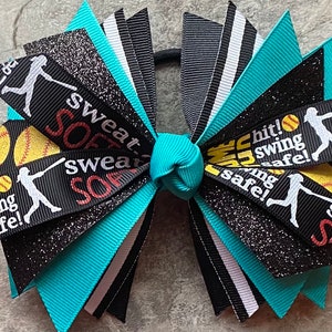 Softball Bow - Softball Ponytail - hair bow - team bow - softball ribbon - softball hair tie - pony - streamer - blue lagoon - Teal Green