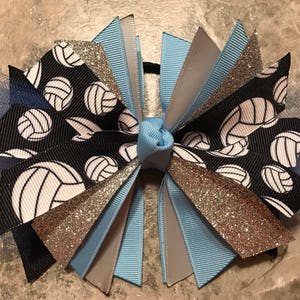 Blue and Black Volleyball Hair Bow - Volleyball Bow - Volleyball Ponytail Bow - Volleyball Ribbon - Volleyball Hair Bow - Silver and Blue