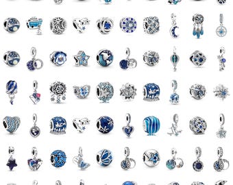 Breloques Pandora, perles bleues en argent sterling 925 pour bracelet Pandora, choisissez votre breloque, cadeau sur le thème des étoiles, voyage et océan célestes pour elle