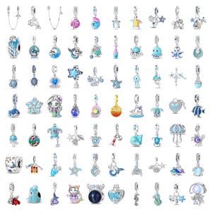 Pandora Charms 925 Sterling Silver Ocean Beads for Pandora Bracelet Mermaid Turtle Dolphin Sea Life Jewelry Gift