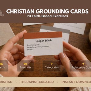 Christian Grounding Cards, 70 Exercises + Dividers & Quick Reference Guides, Stress Relief Scripture Exercises (Printable PDF)