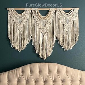Large Macrame Wall Hanging, Boho Woven Tapestry, Fiber Wall Art, Above Bed Headboard Decor, Handmade Cotton Wall Decor, Bedroom Living Room
