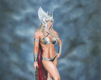 Lámina artística de la diosa del trueno • Decoración nórdica vikinga para el hogar