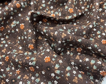 Tela de algodón viscosa con estampado floral marrón, cortada a medida, tela ligera para vestidos de verano, tela suave y transpirable, 150 cm de ancho.